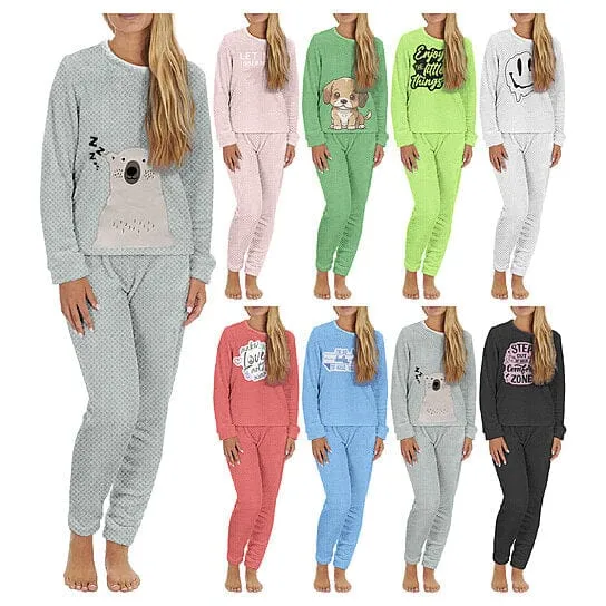 2-Piece Set: Women's Plush Popcorn Knit Top and Jogger Pants Pajama Set (Plus Size)