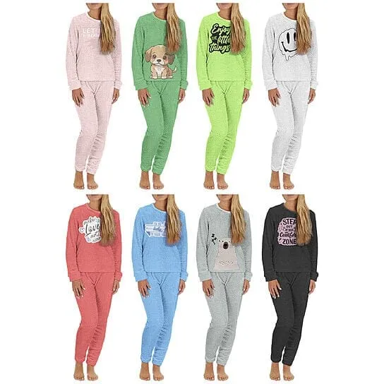 2-Piece Set: Women's Plush Popcorn Knit Top and Jogger Pants Pajama Set (Plus Size)