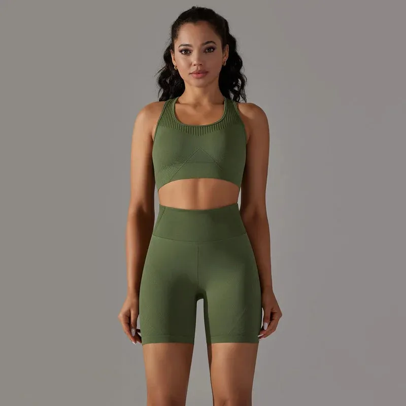 2 Pieces Sports Suit Women - Gym Sportswear, Sports Bra Fitness High Waist Shorts, Push Up Yoga Clothes Workout Set