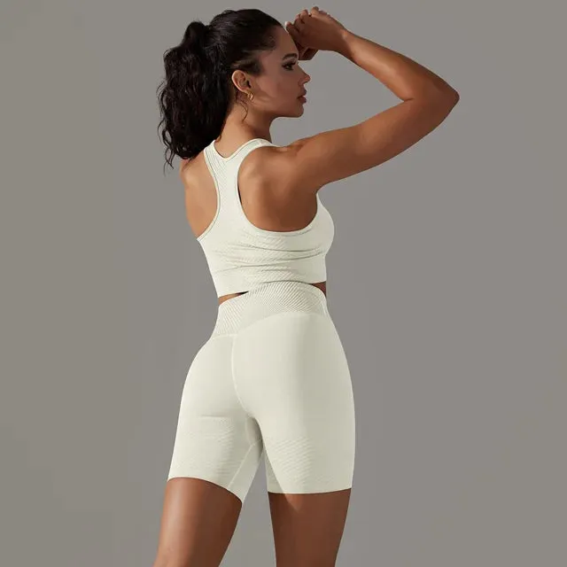 2 Pieces Sports Suit Women - Gym Sportswear, Sports Bra Fitness High Waist Shorts, Push Up Yoga Clothes Workout Set