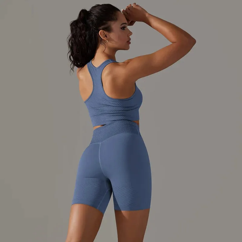 2 Pieces Sports Suit Women - Gym Sportswear, Sports Bra Fitness High Waist Shorts, Push Up Yoga Clothes Workout Set