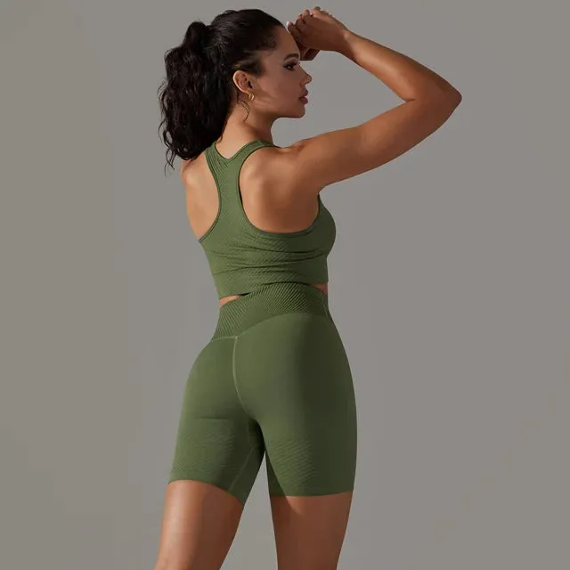 2 Pieces Sports Suit Women - Gym Sportswear, Sports Bra Fitness High Waist Shorts, Push Up Yoga Clothes Workout Set