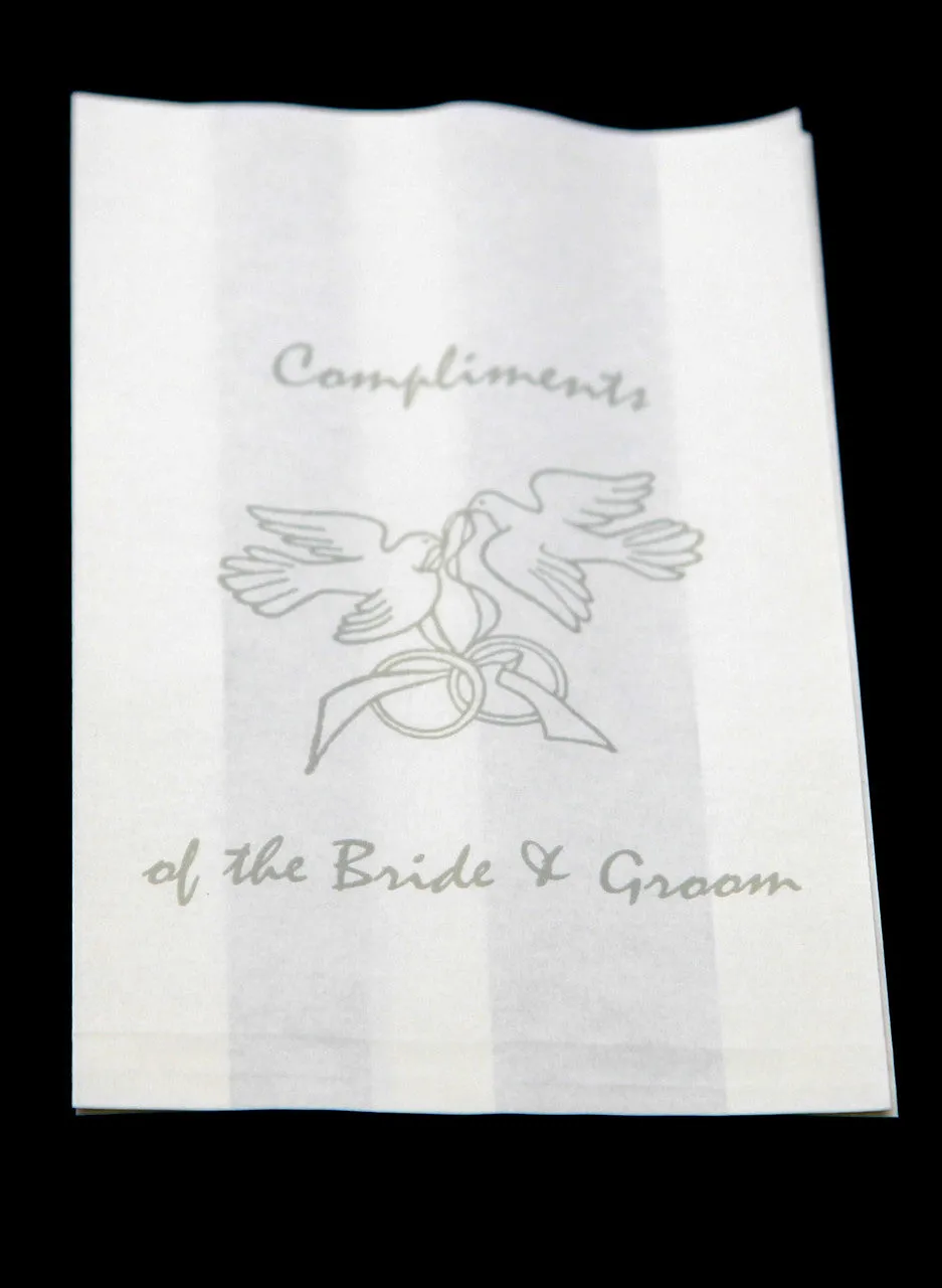 200 Pack Wedding Cake Bags Greaseproof Wax Paper Slice Take Home Favour Silver Doves