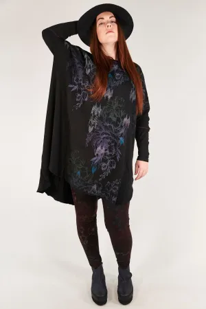 2251 Natural City Tunic-Black- Nouveau Floral Cascade Pattern