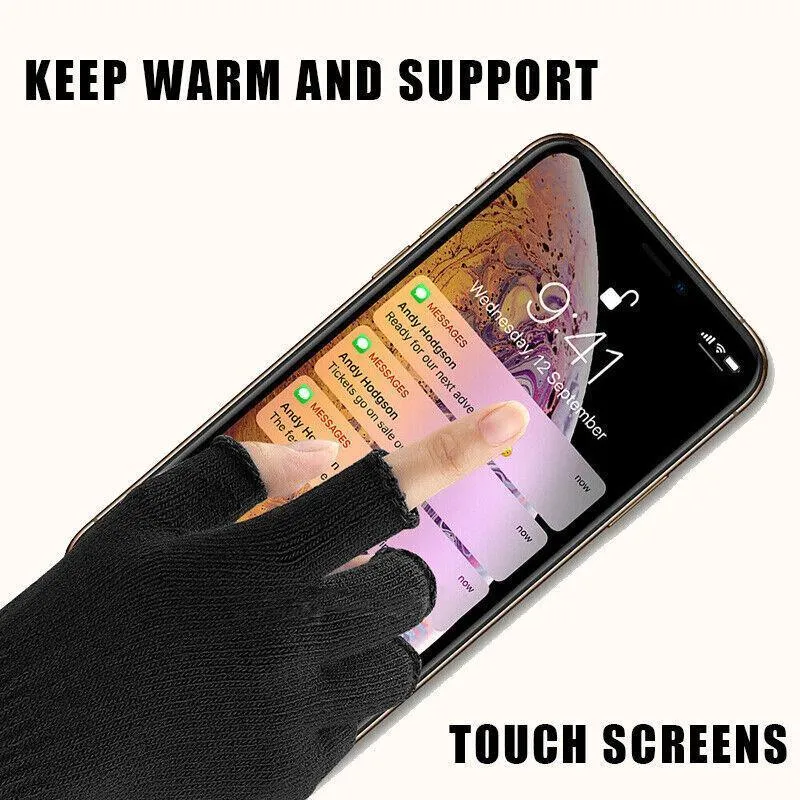 2Pairs Winter Fingerless Gloves Open Finger Black Soft Warm Knitted Glove Unisex Au