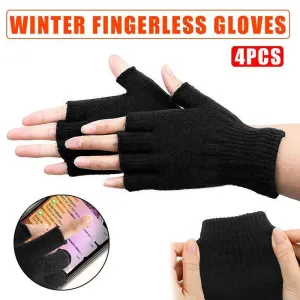 2Pairs Winter Fingerless Gloves Open Finger Black Soft Warm Knitted Glove Unisex Au