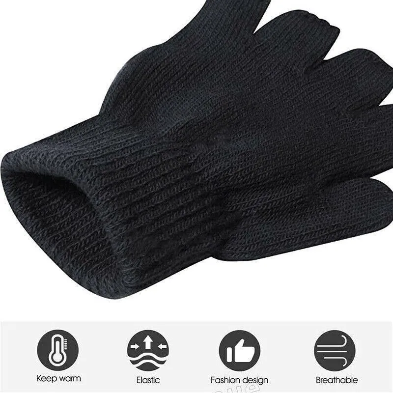 2Pairs Winter Fingerless Gloves Open Finger Black Soft Warm Knitted Glove Unisex Au