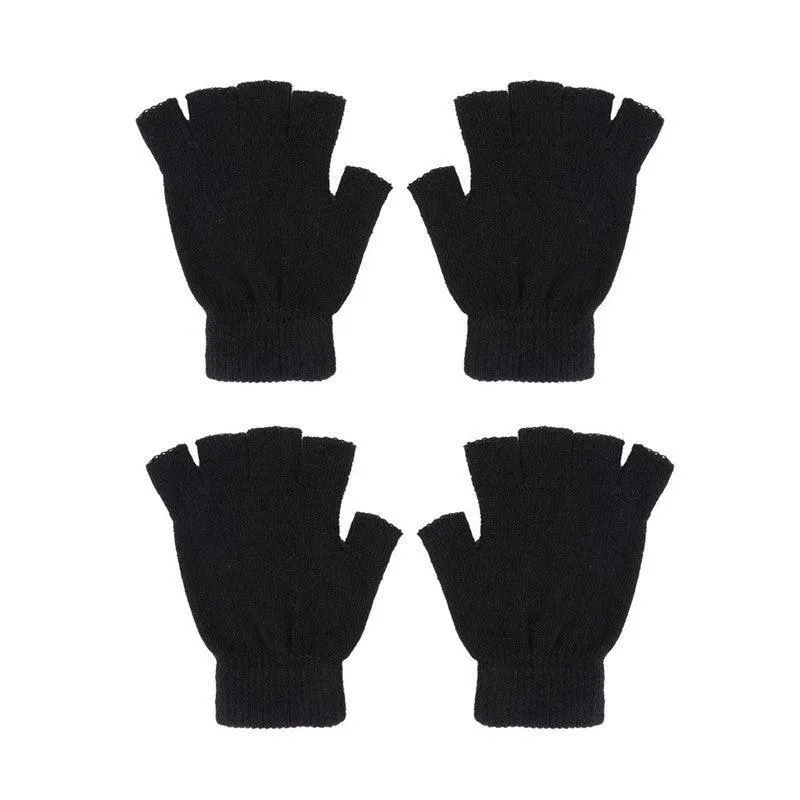 2Pairs Winter Fingerless Gloves Open Finger Black Soft Warm Knitted Glove Unisex Au