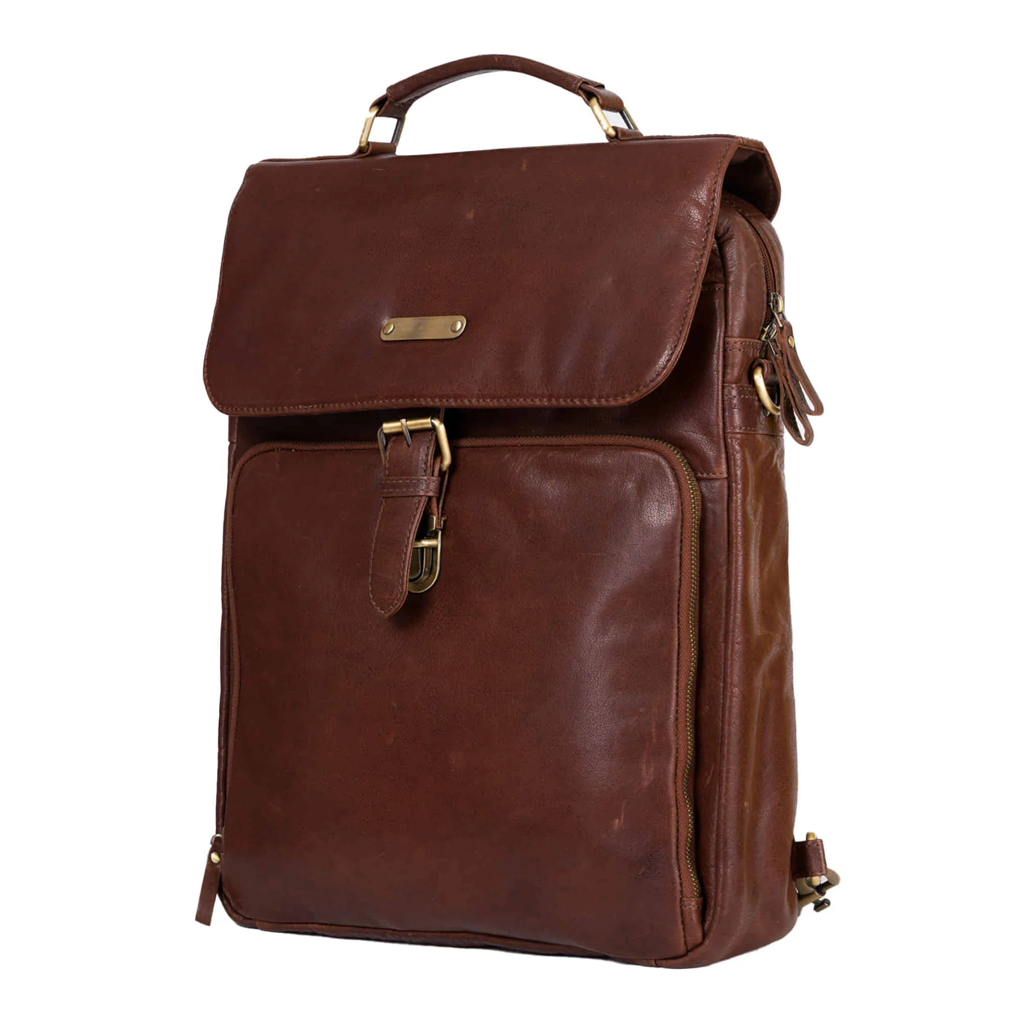 392600 Cross Body Messenger & Backpack in Full Grain Dark Brown Vintage Leather | Style n Craft
