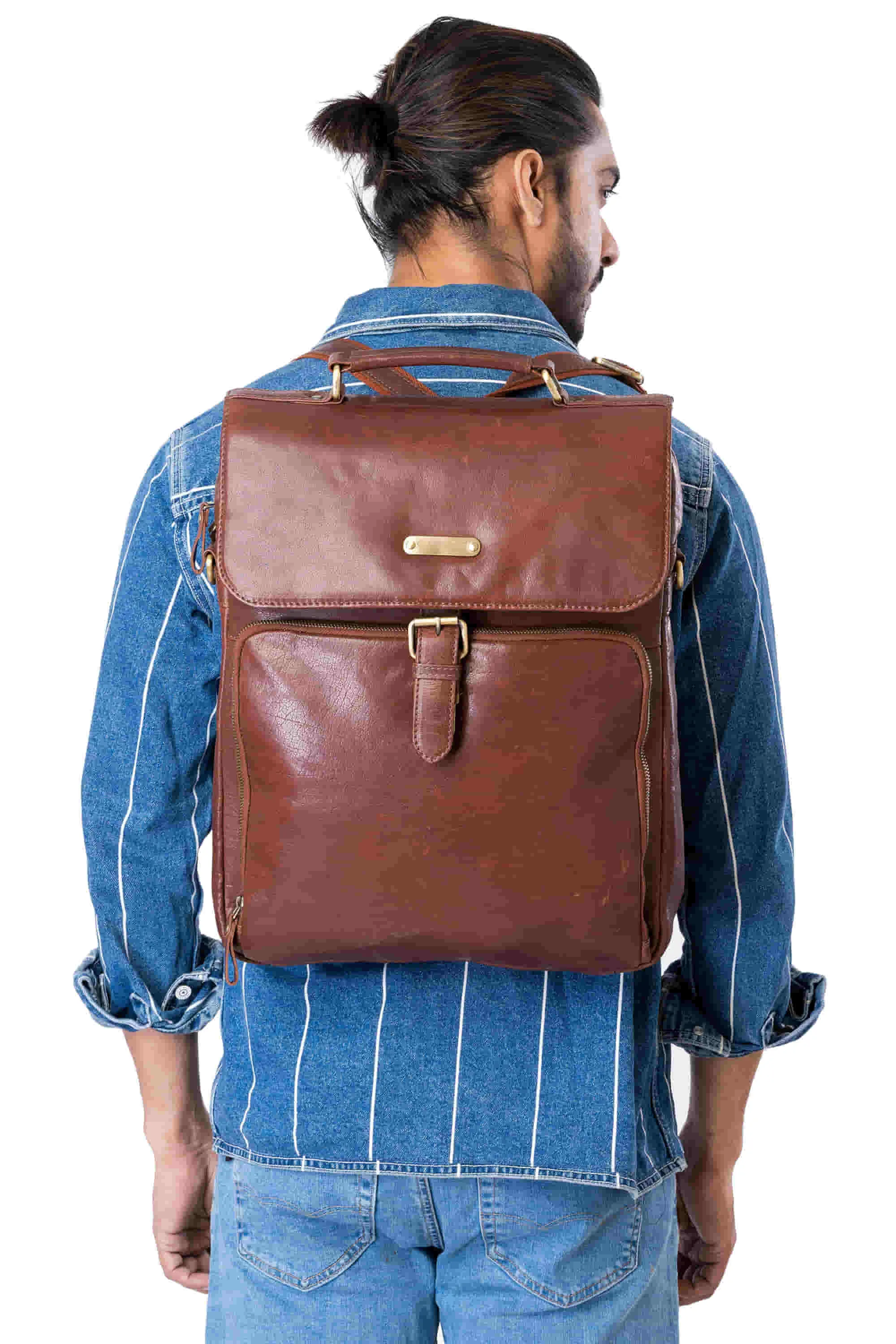 392600 Cross Body Messenger & Backpack in Full Grain Dark Brown Vintage Leather | Style n Craft