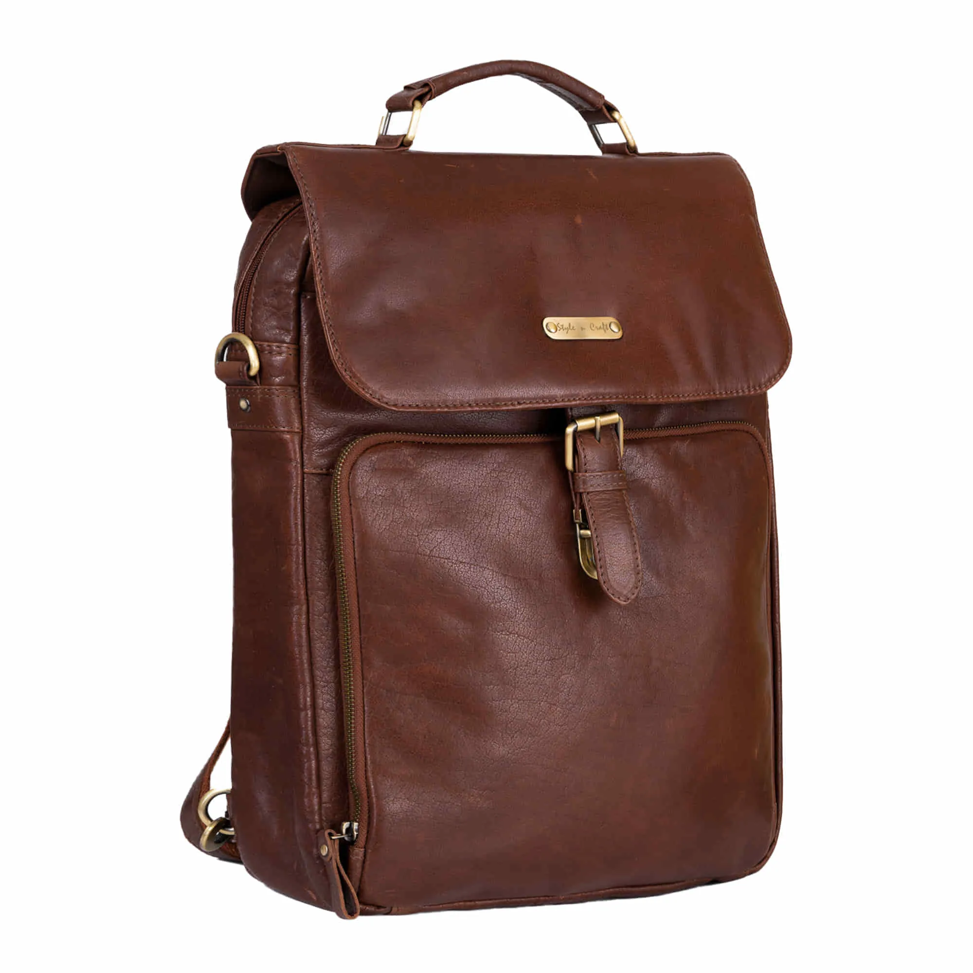 392600 Cross Body Messenger & Backpack in Full Grain Dark Brown Vintage Leather | Style n Craft