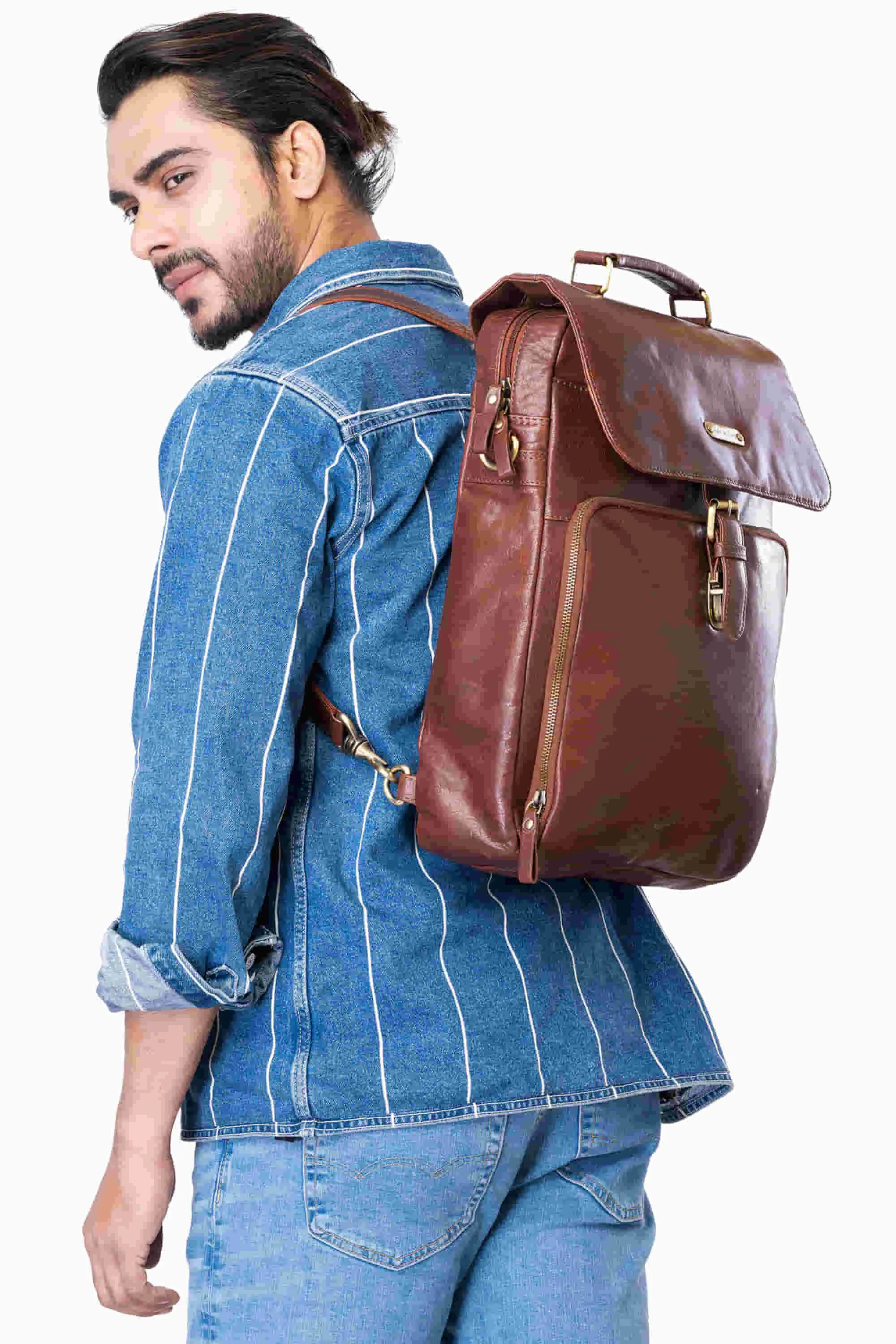 392600 Cross Body Messenger & Backpack in Full Grain Dark Brown Vintage Leather | Style n Craft