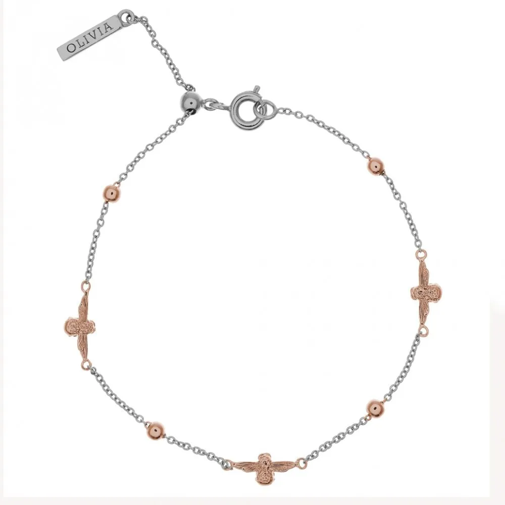 3D Bee and Ball Silver and Rose Gold Chain Bracelet