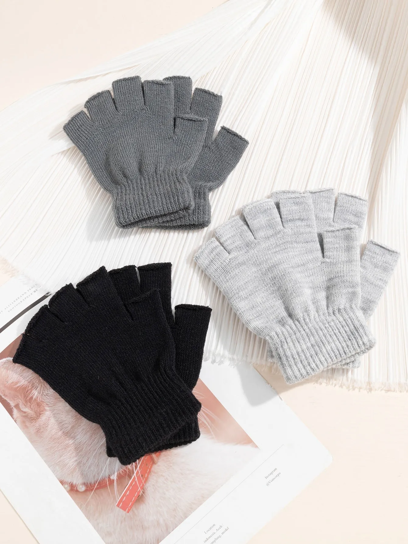 3pairs Fingerless Gloves - Multicolor- FD ⚡
