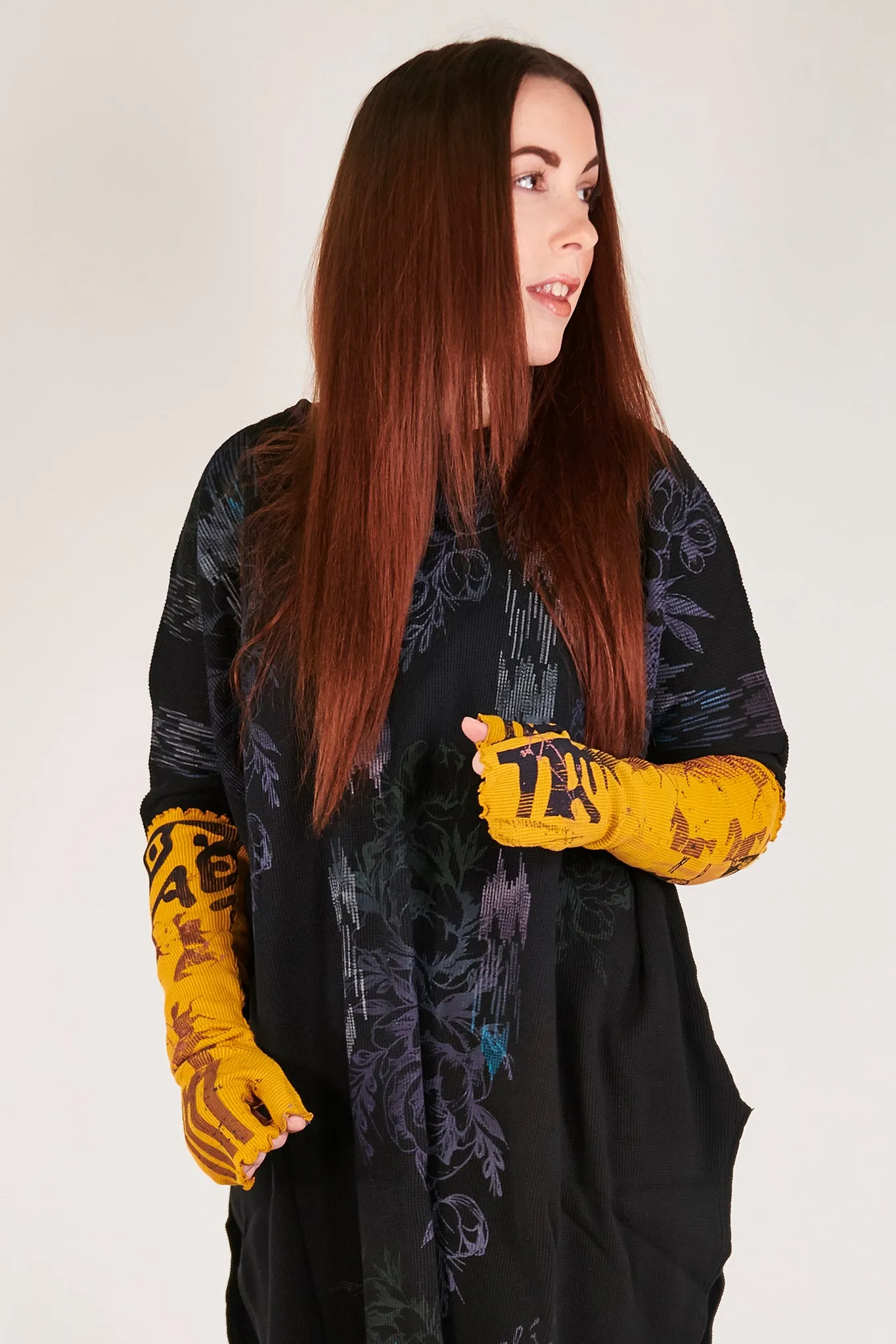 8115 Long Fingerless Thermal Gloves Turmeric-P