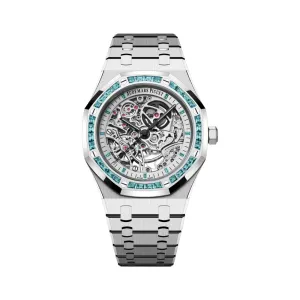 A&P Luxury Watches Royal Oak Double Balance Wheel 15412BC.TO.1220BC.01 Openworked White Gold Swiss Topaz Bezel