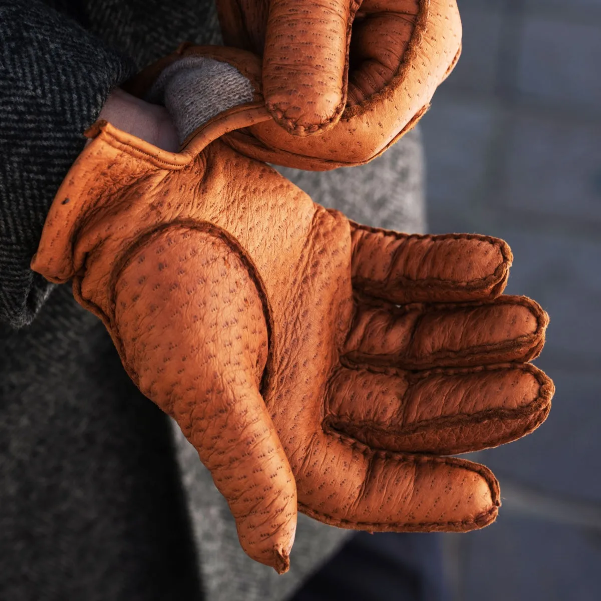 Antonio (brown) - Italian peccary leather gloves with cashmere lining