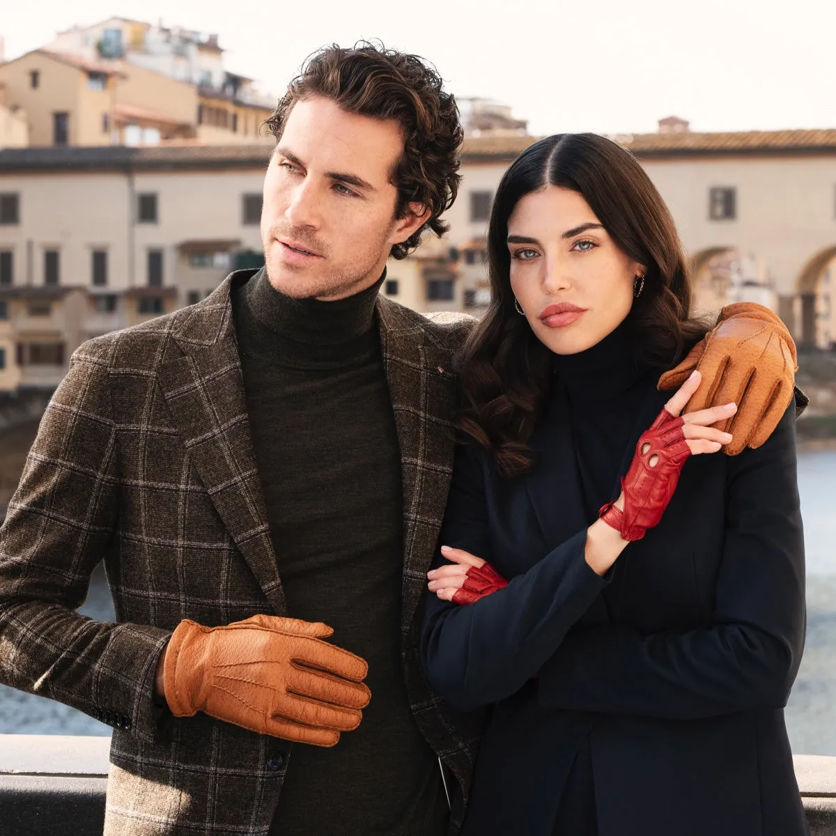 Antonio (brown) - Italian peccary leather gloves with cashmere lining