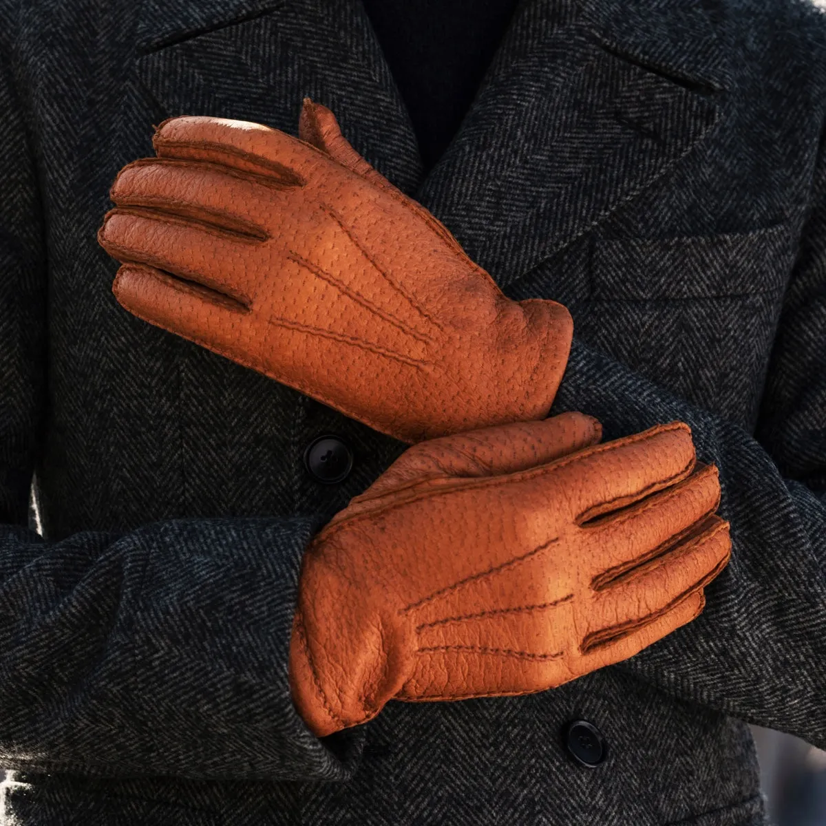 Antonio (brown) - Italian peccary leather gloves with cashmere lining