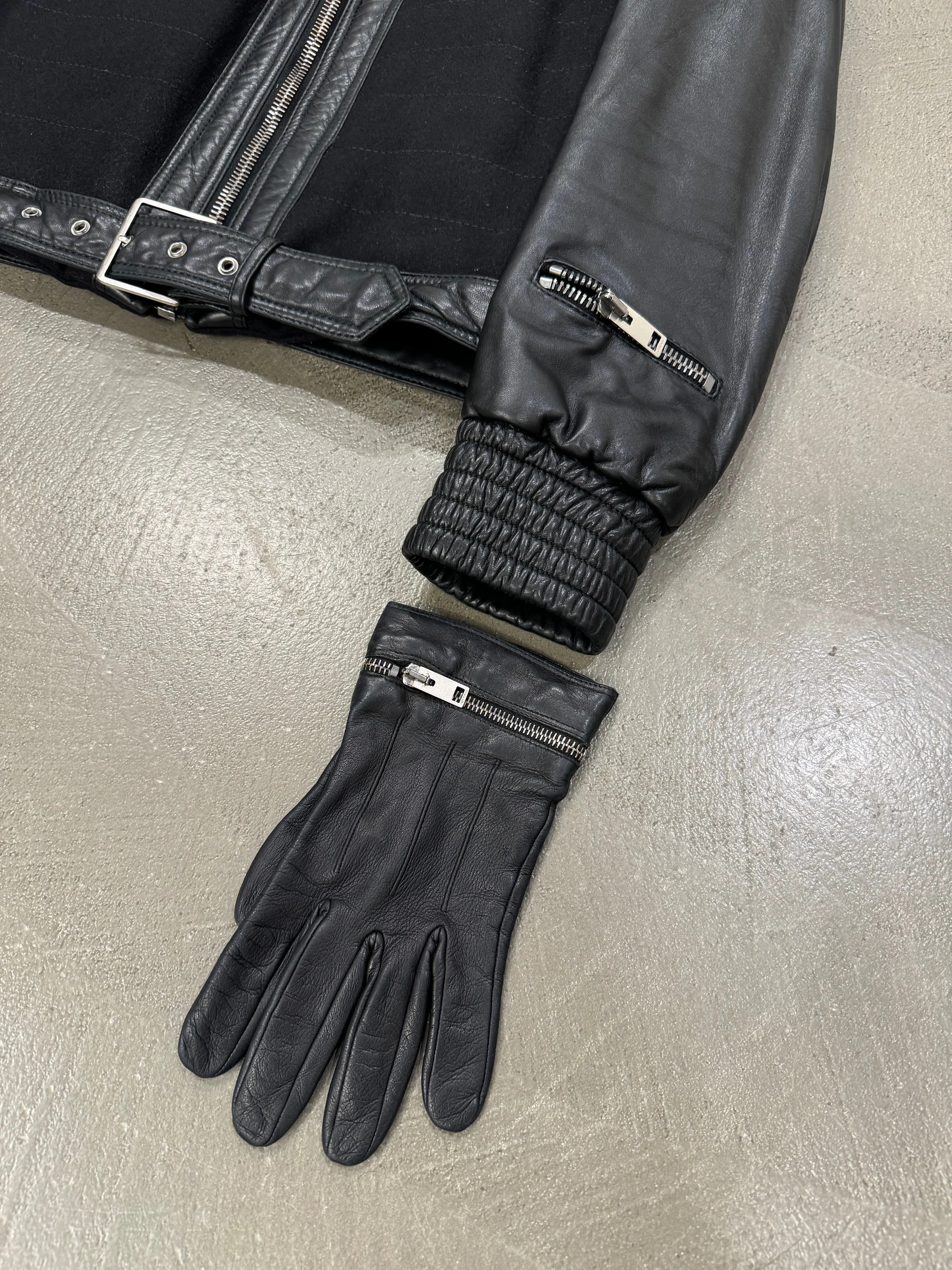 A/W2004 Dior Homme by Hedi Slimane VOTC biker leather jacket with gloves