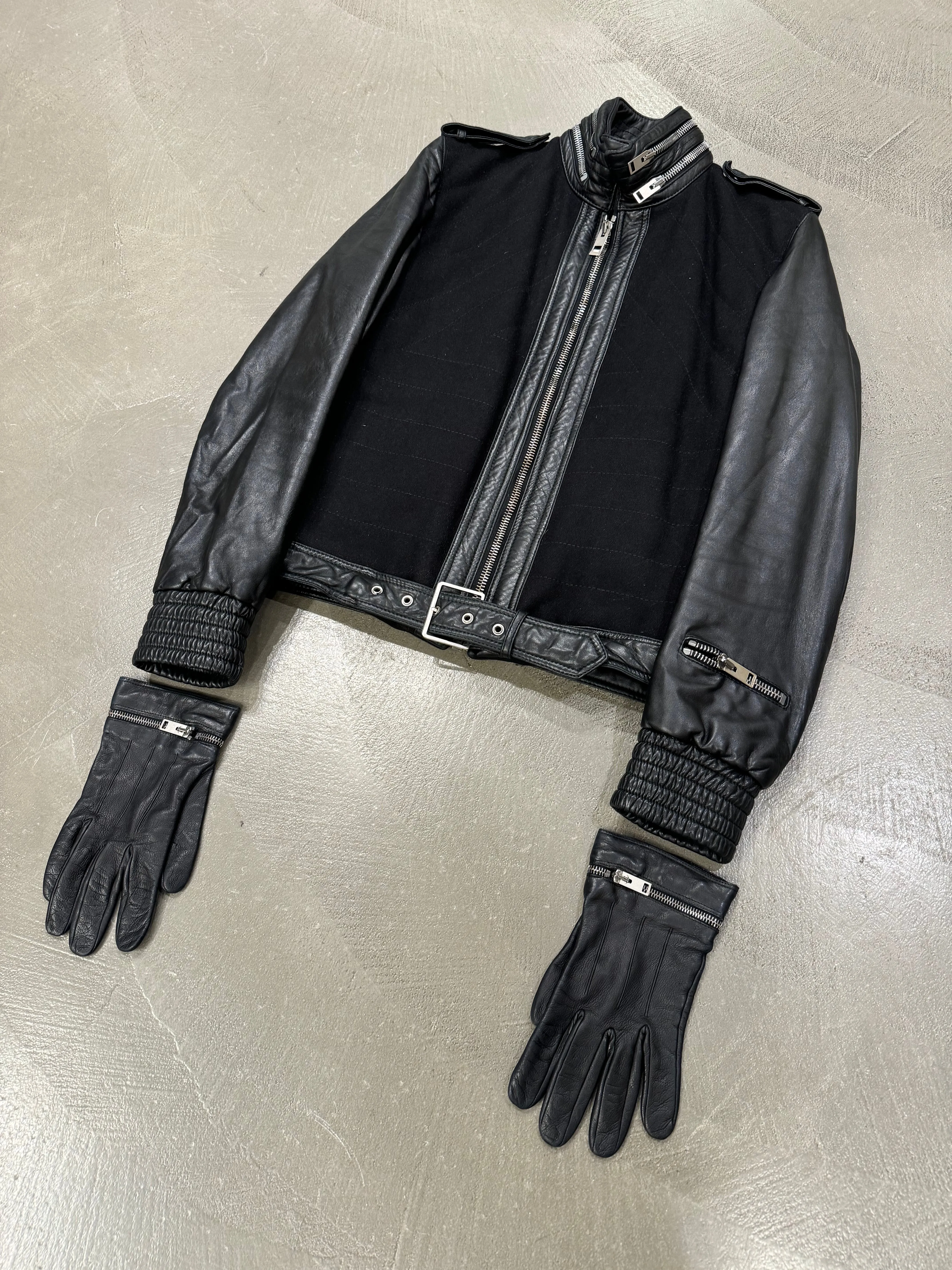 A/W2004 Dior Homme by Hedi Slimane VOTC biker leather jacket with gloves