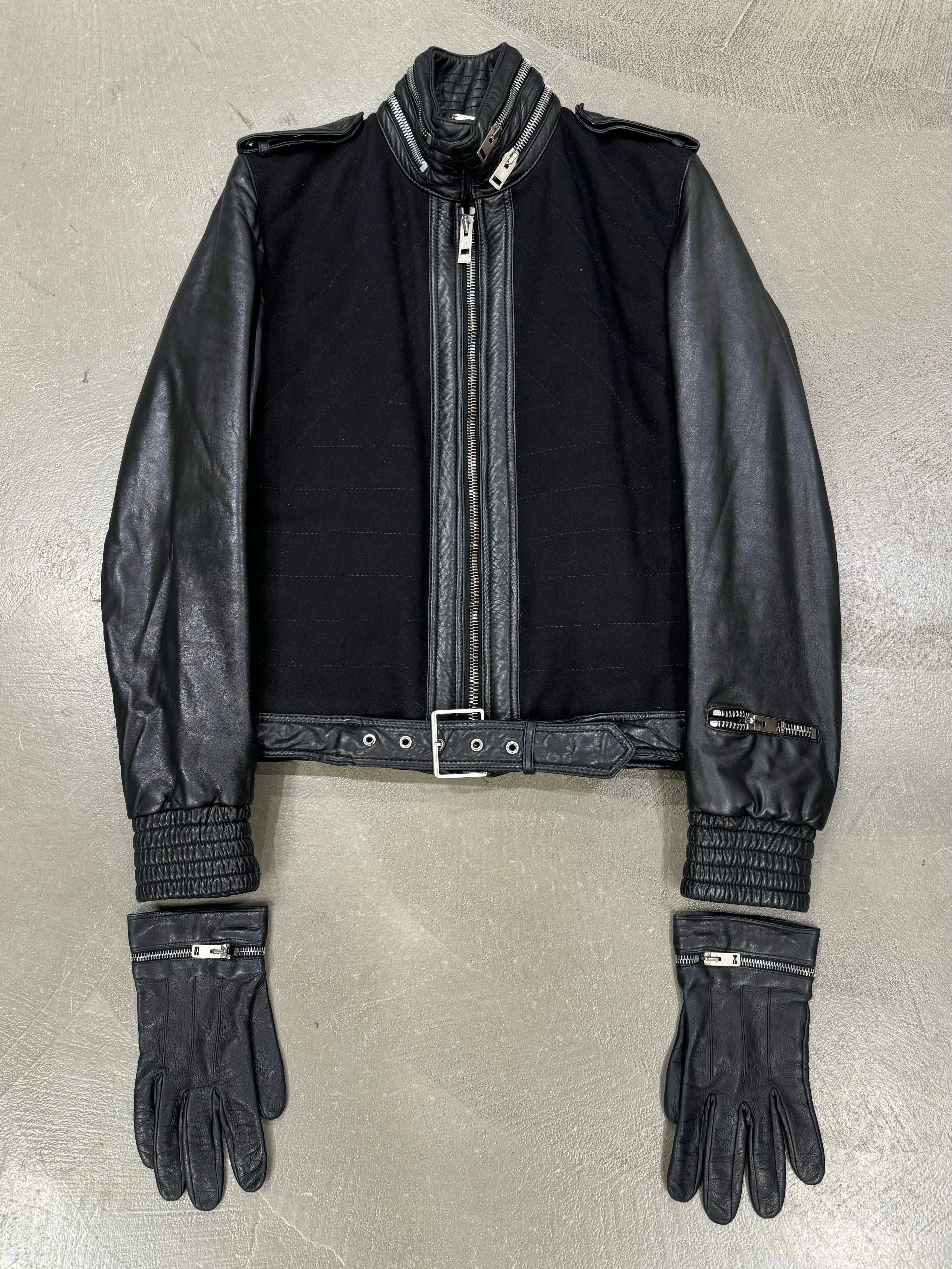 A/W2004 Dior Homme by Hedi Slimane VOTC biker leather jacket with gloves
