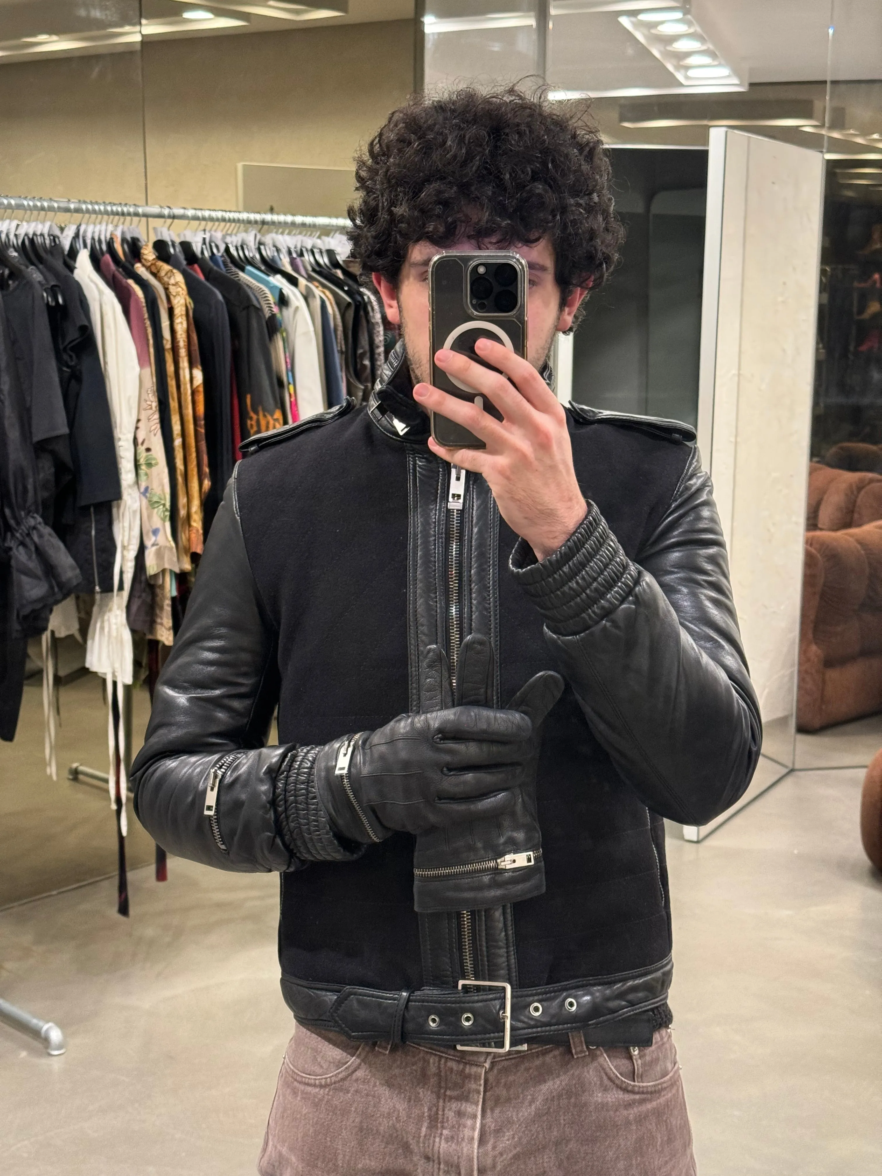 A/W2004 Dior Homme by Hedi Slimane VOTC biker leather jacket with gloves