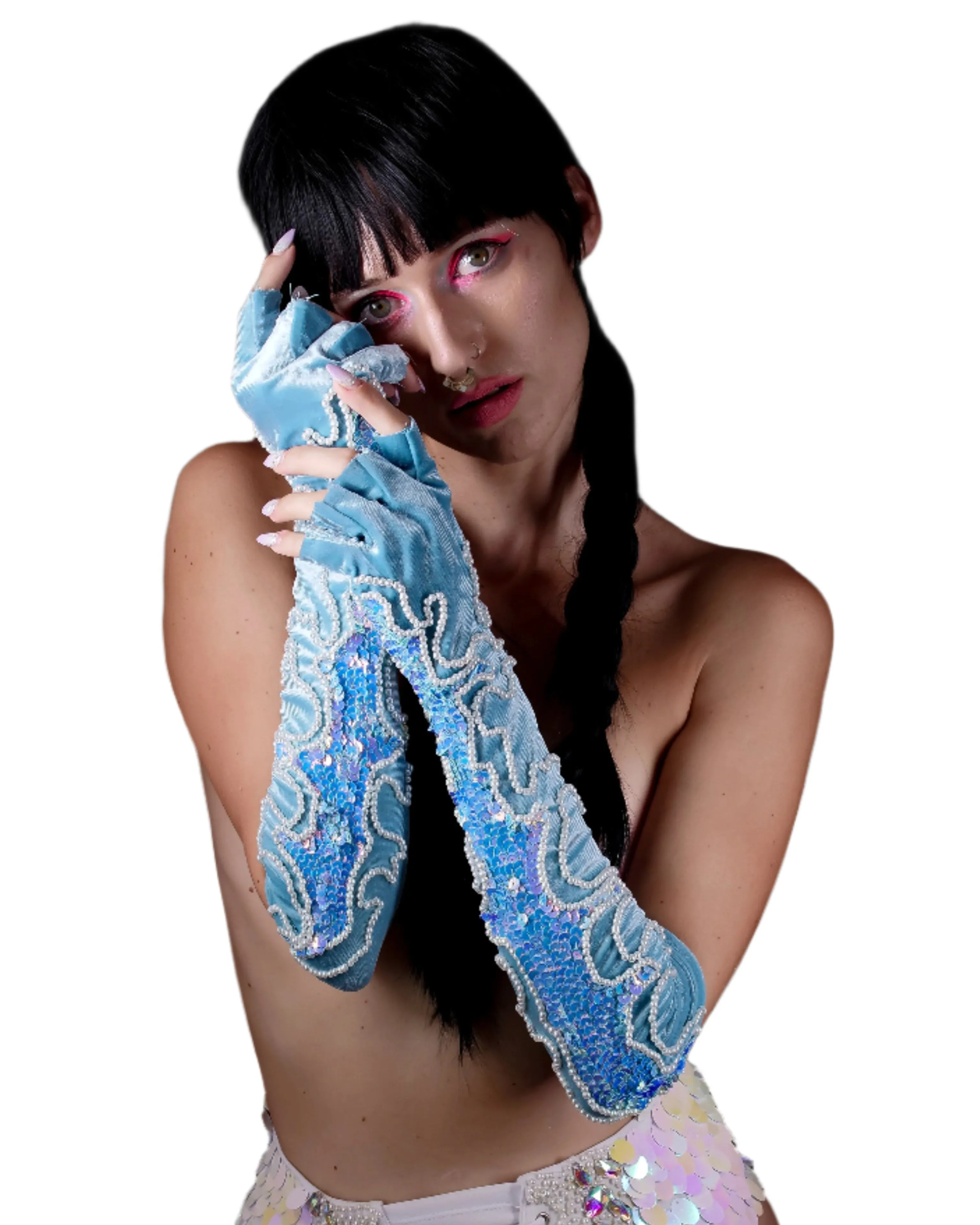 Baby Blue Bandit Fingerless Gloves