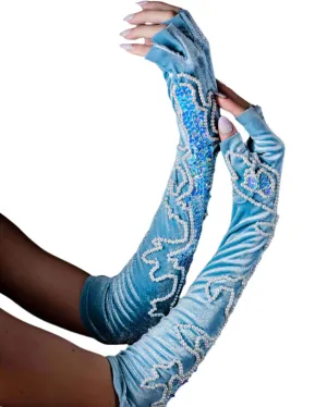 Baby Blue Bandit Fingerless Gloves