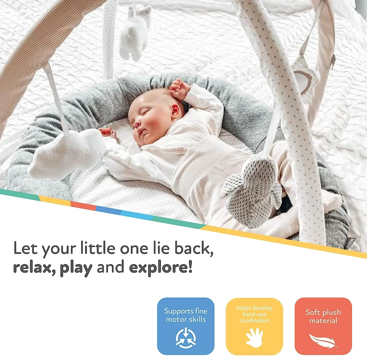Baby Play Gym with Sensory Toys | Padded Activity Washable Playmat