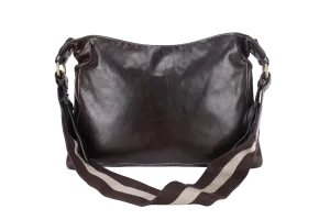 BALLY DARK BROWN CALF LEATHER MESSENGER BAG WHITE BROWN STRAPS NO DUST COVER