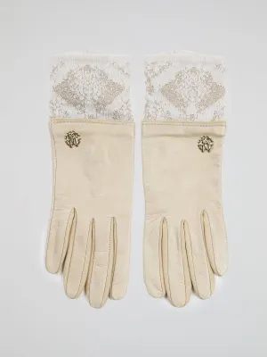 Beige Logo Embellished Gloves