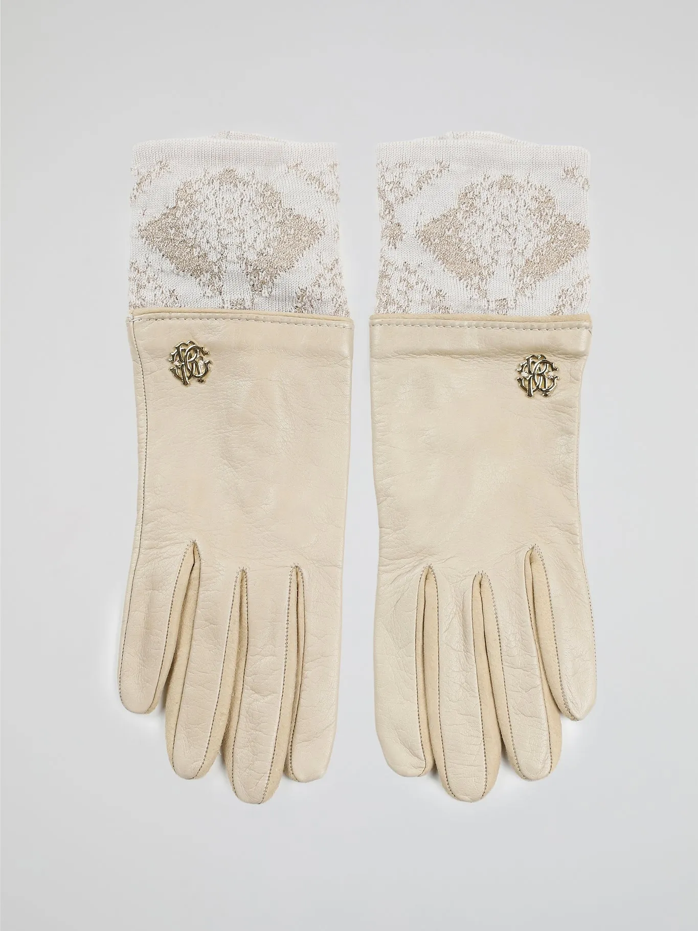 Beige Logo Embellished Gloves