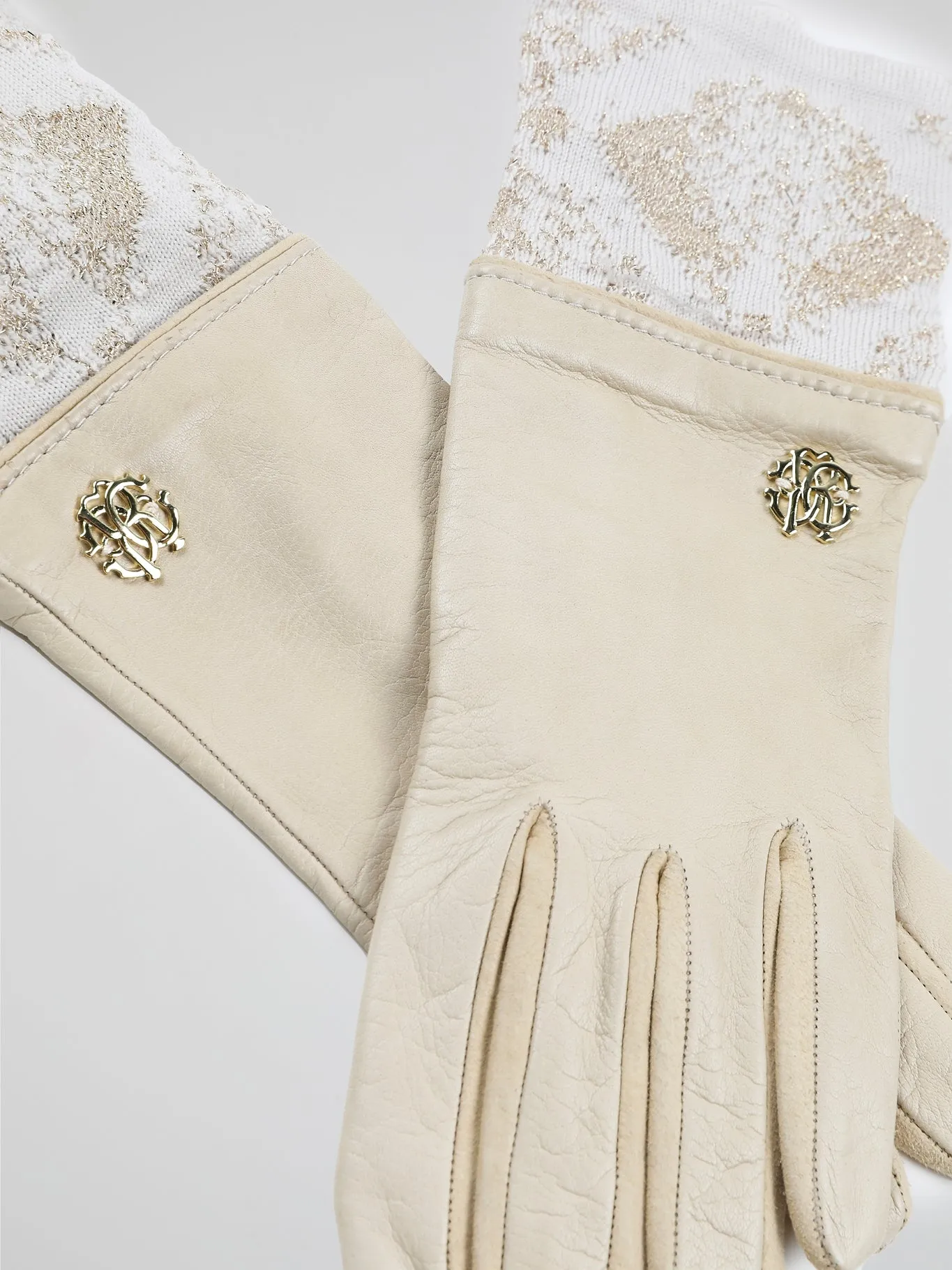 Beige Logo Embellished Gloves