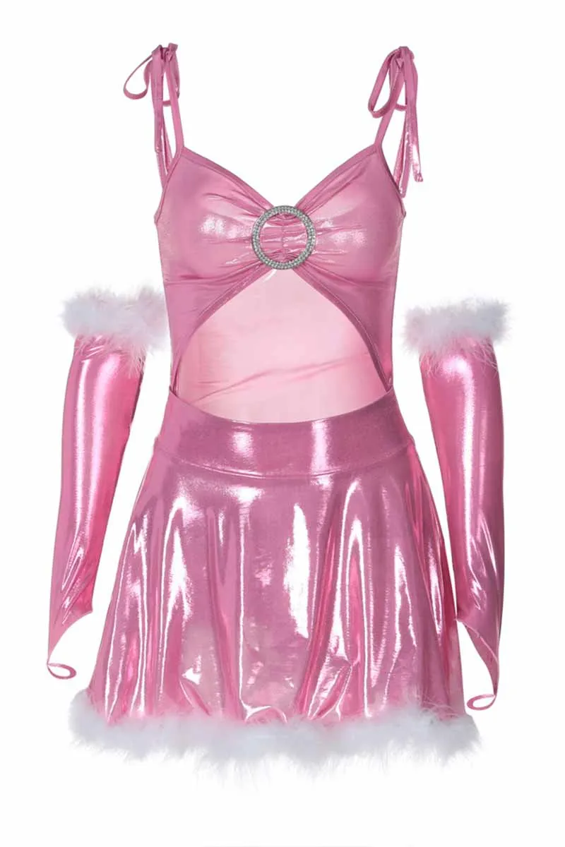 BI661 Metallic Faux Fur Mini Dress