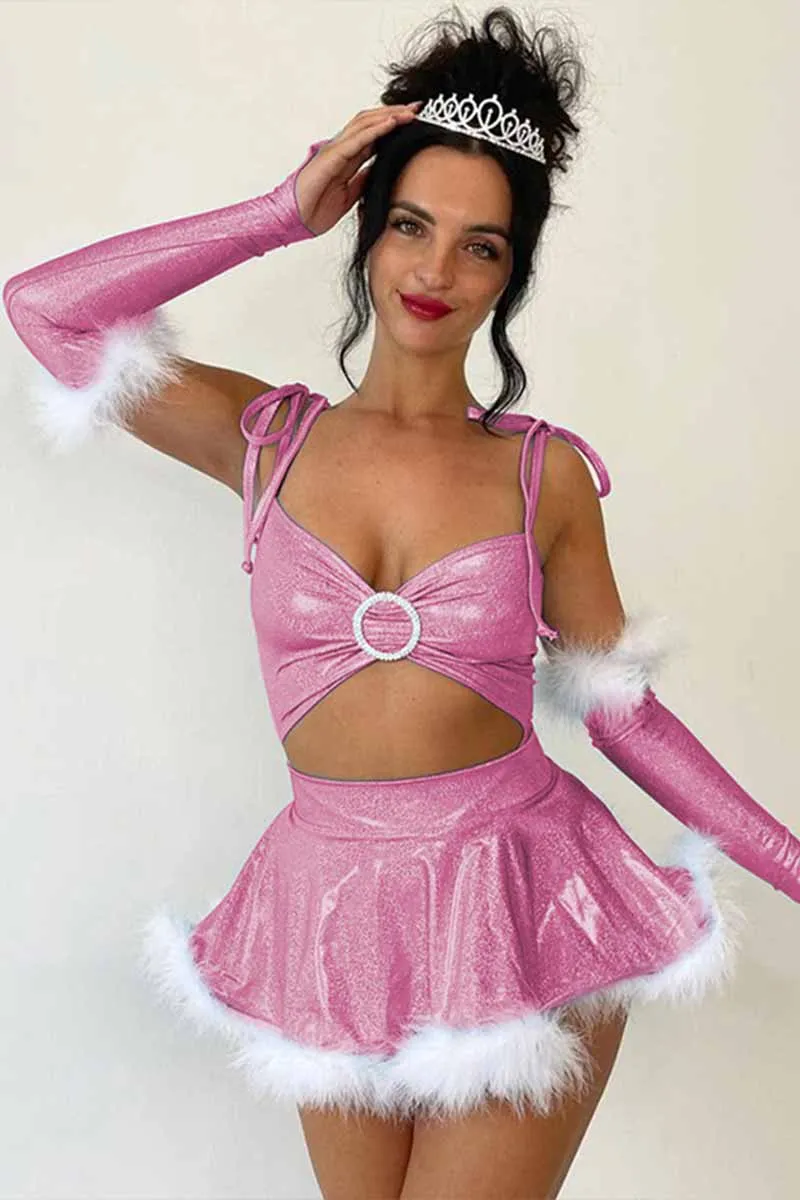 BI661 Metallic Faux Fur Mini Dress