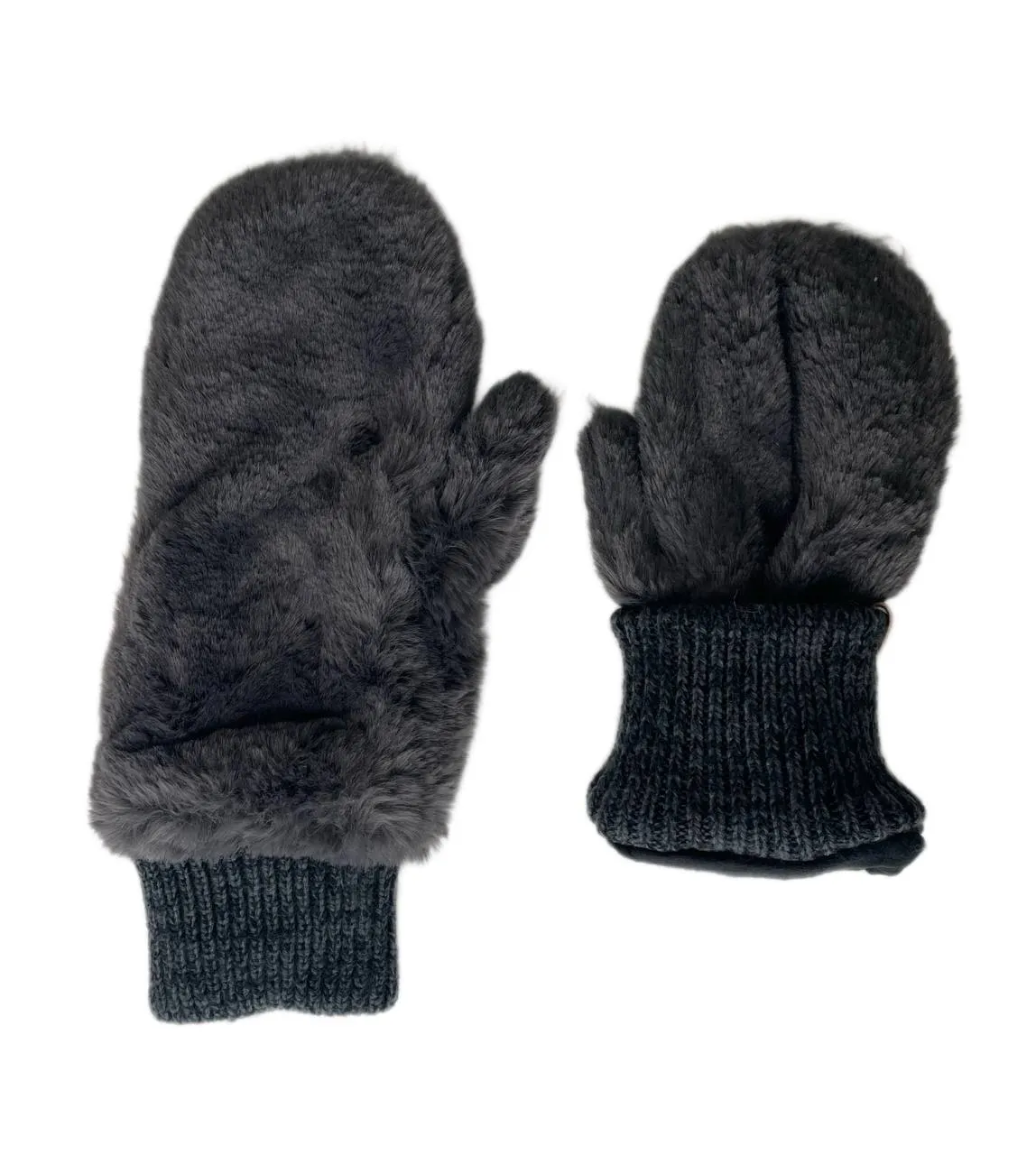 Bickley   Mitchell Women's DK Grey Faux Fur Mittens One Size NWT