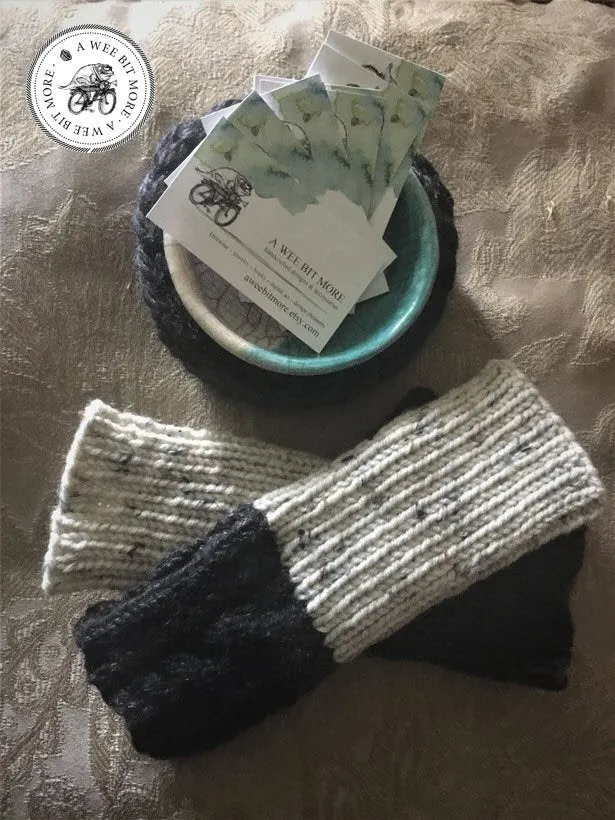 Black & Oatmeal Fingerless Mitts, Vegan