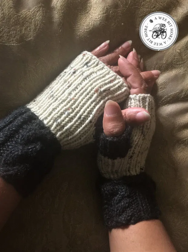 Black & Oatmeal Fingerless Mitts, Vegan