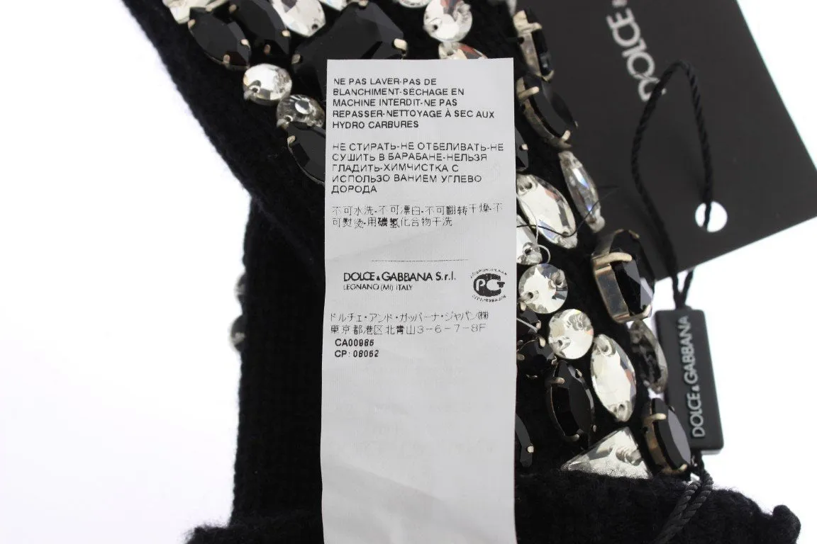 Black Cashmere Crystal Finger Less Gloves