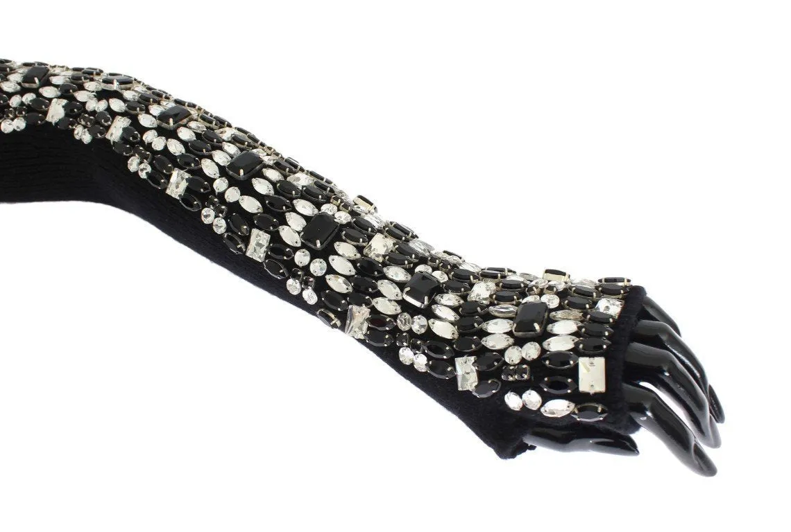 Black Cashmere Crystal Finger Less Gloves