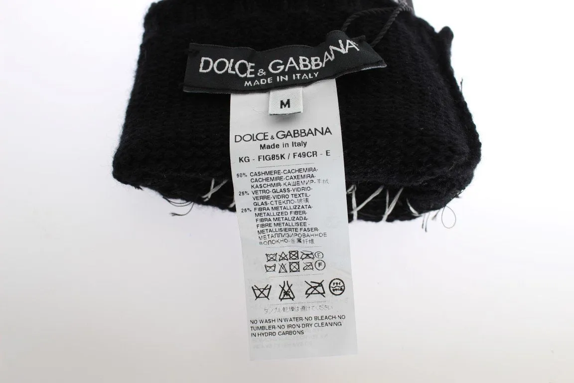 Black Cashmere Crystal Finger Less Gloves