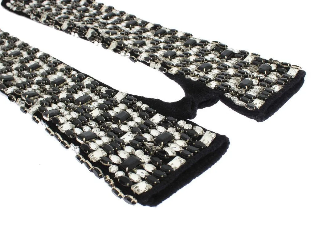 Black Cashmere Crystal Finger Less Gloves