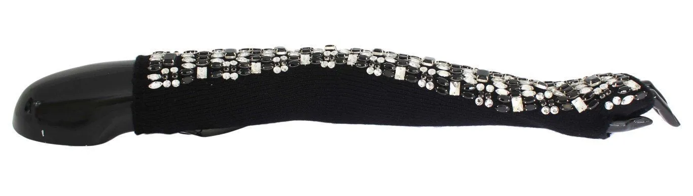 Black Cashmere Crystal Finger Less Gloves