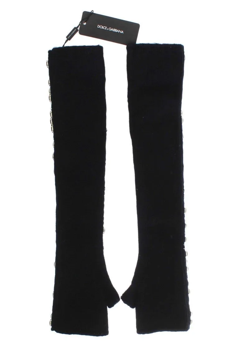 Black Cashmere Crystal Finger Less Gloves