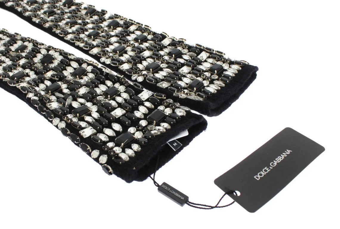 Black Cashmere Crystal Finger Less Gloves