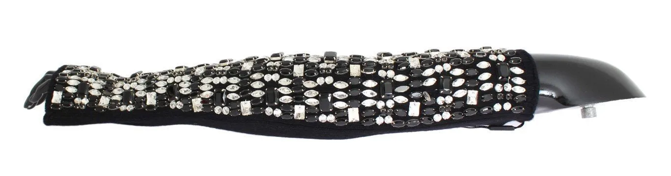 Black Cashmere Crystal Finger Less Gloves