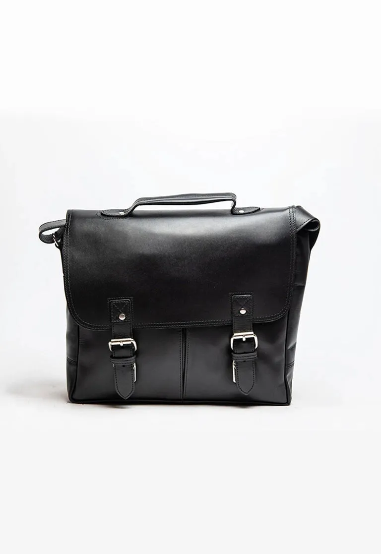 Black Coarse Leather Messenger Bag 2.0
