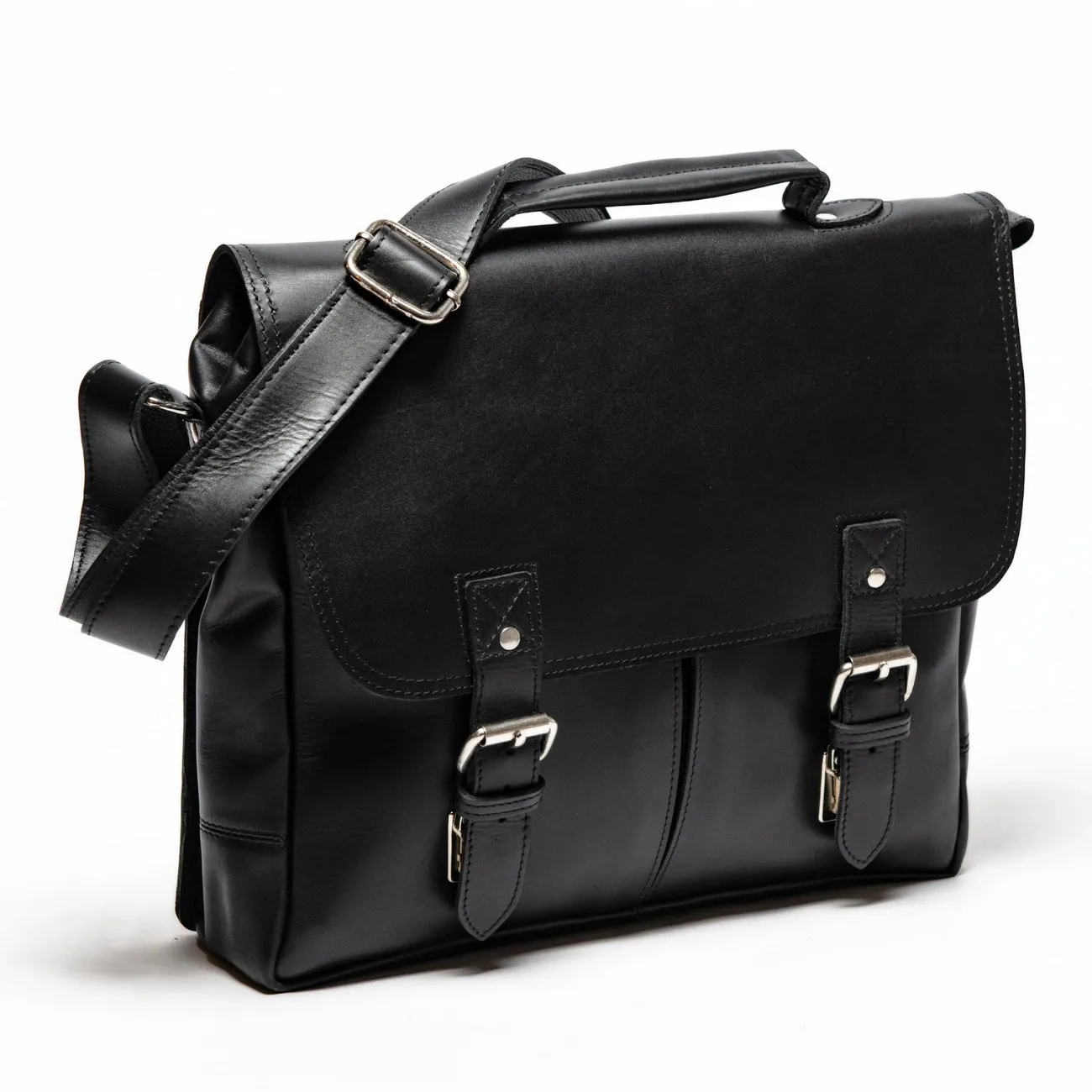 Black Coarse Leather Messenger Bag 2.0