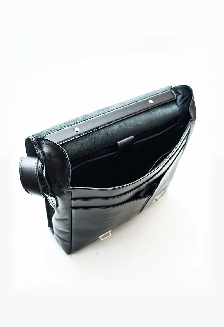 Black Coarse Leather Messenger Bag 2.0